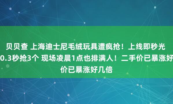 贝贝查 上海迪士尼毛绒玩具遭疯抢！上线即秒光 有人0.3秒抢3个 现场凌晨1点也排满人！二手价已暴涨好几倍